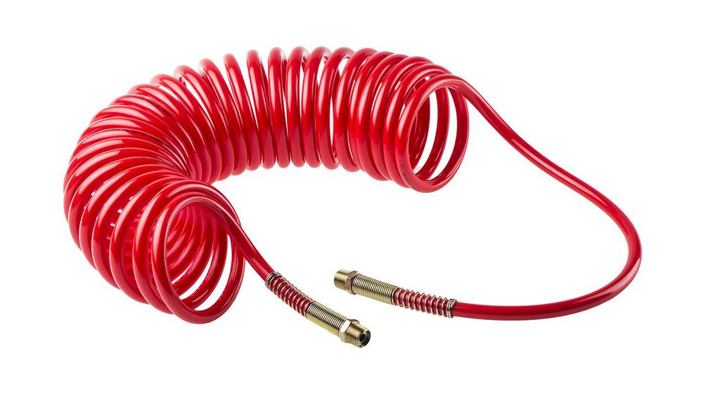 Recoil Hose, R3/8" Male, 8mm, 12mm, Polyurethane, 10bar, Red, 6m